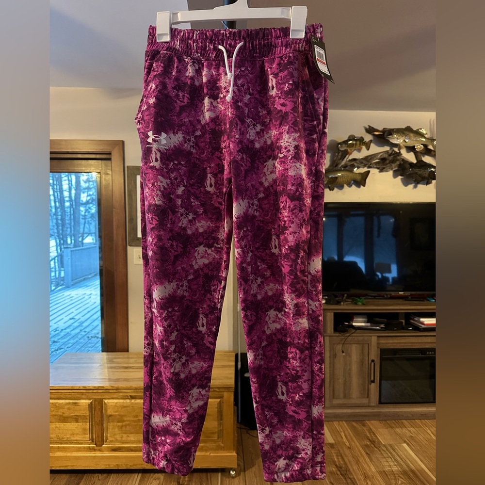 Under Armour pink and white light weight tie dye sweatpants